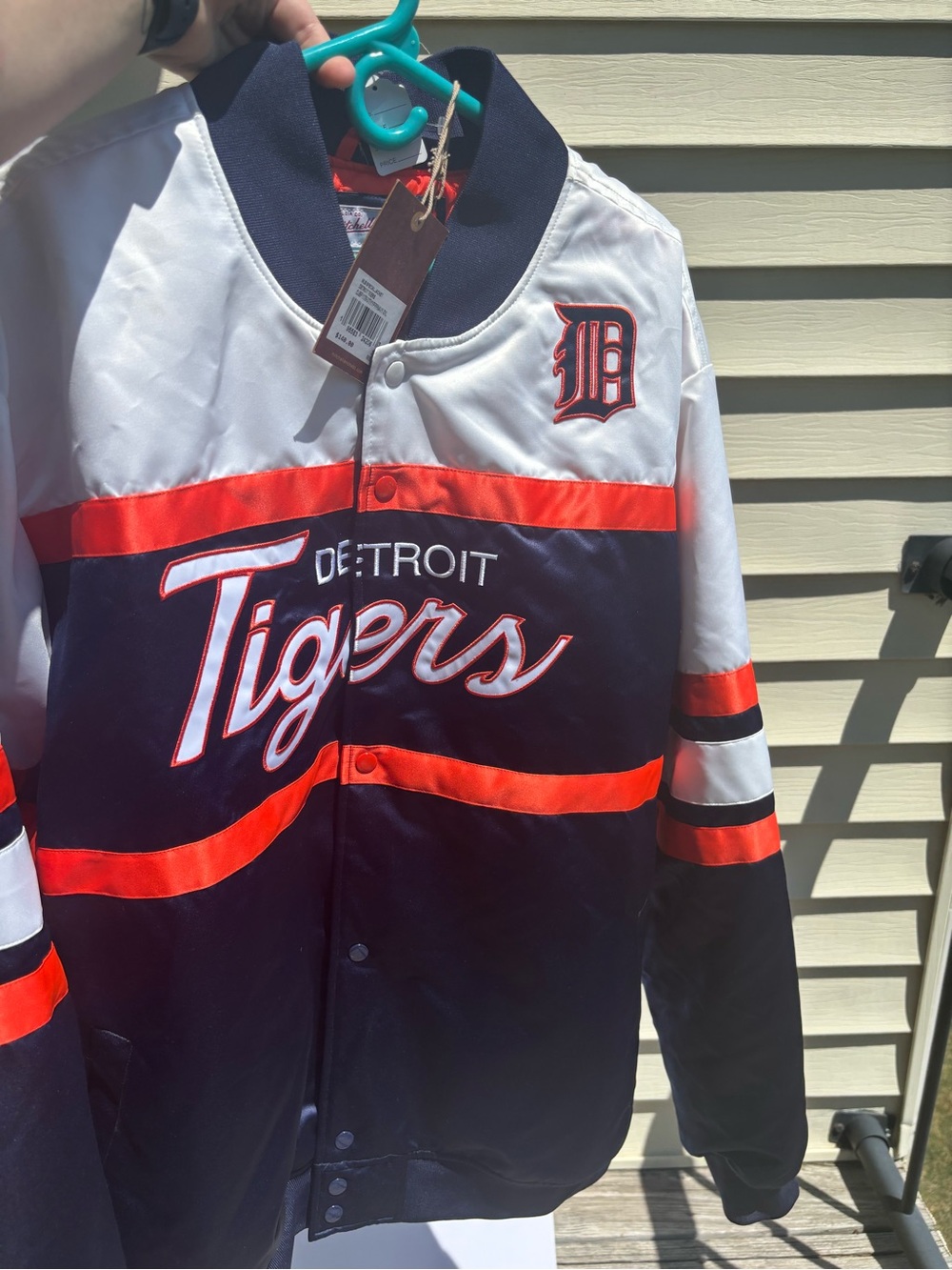 Mitchell & Ness Detroit Tigers Satin Jacket in Navy, White & Orange